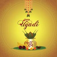 gudi padwa of gelukkig ugadi kannada nieuwjaar met gouden kalash vector