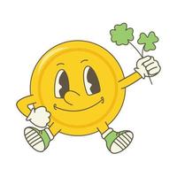 schattig tekenfilm retro munt. st. Patrick dag mascotte karakter vector