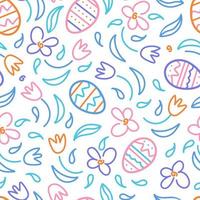 gelukkig Pasen. naadloos patroon chocola eieren en voorjaar bloemen. in pastel kleuren. tekening stijl. voor behang, het drukken Aan kleding stof, inpakken, vector