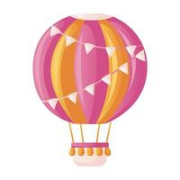 schattig roze heet lucht ballon met vliegend vlaggen. boho kleurrijk aerostaat voor kinderen, kinderkamer. baby douche uitnodiging. zijn een meisje. Hallo baby viering, vakantie, evenement. banier, folder. tekenfilm vector