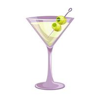 martini klassiek cocktail met gin, vermout, groen olijven. Italiaans aperitief cocktails. alcoholisch drank voor drankjes bar menu. strand vakantie, zomer vakantie, partij, cafe bar, recreatie. vector