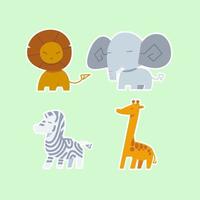 schattig wild dieren reeks inclusief leeuw, zebra, giraffe, en olifant. safari oerwoud dieren vector. bos- dier illustratie. vector