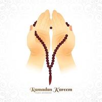 moslim vrouw handen bidden Holding rozenkrans Ramadan kareem kaart ontwerp vector