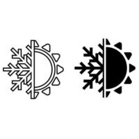 thermisch en verkoudheid bestendig vector icoon. sneeuwvlok en zon illustratie teken. warmte en vorst symbool.