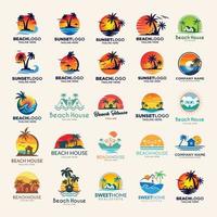 echt landgoed vector logo ontwerp, zoet huis onroerend goed met de lijn, zon, kokosnoot boom, palm, strand, en dak, strand huis logo ontwerp royalty vrij echt landgoed strand hotel logo