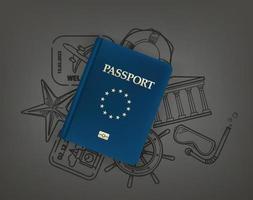 wereldreisconcept met paspoort en doodling-elementen vector