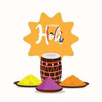 gelukkig holi plat ontwerpconcept met dhol en kleurkom vector