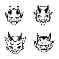 een reeks van schattig kawaii hannya maskers, hand- getrokken met schoon lijn kunst. elk ontwerp Kenmerken de iconisch uitdrukking illustratie vector