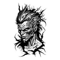 een spookachtig zombie hoofd illustratie perfect voor halloween met ingewikkeld lijn kunst details, hand- getrokken voor een uniek en griezelig uitstraling vector