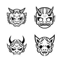 verrukkelijk hand- getrokken kawaii oni masker verzameling set, presentatie van schattig en charmant lijn kunst illustraties van traditioneel Japans folklore vector