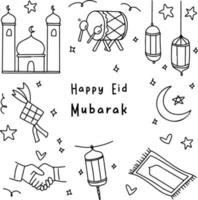 gelukkig eid. een tekening van Ramadhan en eid al fitr vector