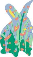 konijn silhouet staande geïllustreerd met bloemen en gras. paashaas vlakke afbeelding vector