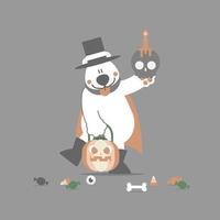 gelukkig halloween met polair beer, schedel, pompoen en zoet snoep, vlak vector illustratie tekenfilm karakter ontwerp