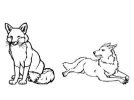 lijn kunst van wolven. vector illustratie van dieren dat geschikt voor kleuren boek, kleur Pagina's, sticker, enz