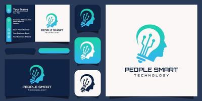 creatief mensen logo met licht lamp concept vector, menselijk hoofd lamp lamp logo vector idee