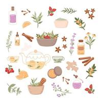 kruiden geneeskunde illustratie set. vlak icoon met bloem spa tekenfilm voor medisch ontwerp vector