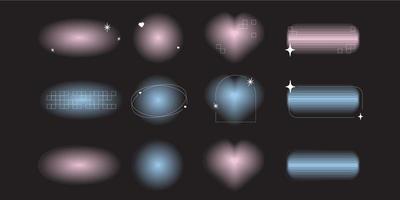 y2k helling hart vorm aura element in vector. abstract zacht esthetisch grafisch reeks met lijn en retro figuur Aan zwart achtergrond. brutalisme cirkel planeet met boog van maas mengsel madeliefje verzameling vector