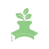 creatief modern natuur onderwijs logo ontwerp. diploma uitreiking pet en bloem pot icoon logo. vector