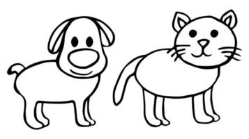 schattig kat en hond .tekenfilm hand- getrokken vector illustratie. kan worden gebruikt voor baby t-shirt afdrukken, mode afdrukken ontwerp, kinderen dragen, baby douche viering groet en uitnodiging kaart.