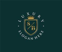 eerste sb brief Koninklijk luxe logo sjabloon in vector kunst voor restaurant, royalty, boetiek, cafe, hotel, heraldisch, sieraden, mode en andere vector illustratie.