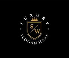 eerste sw brief Koninklijk luxe logo sjabloon in vector kunst voor restaurant, royalty, boetiek, cafe, hotel, heraldisch, sieraden, mode en andere vector illustratie.
