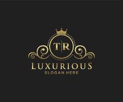 eerste tr brief Koninklijk luxe logo sjabloon in vector kunst voor restaurant, royalty, boetiek, cafe, hotel, heraldisch, sieraden, mode en andere vector illustratie.t