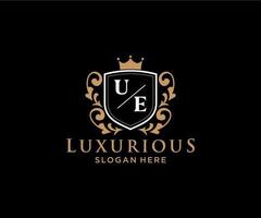 eerste ue brief Koninklijk luxe logo sjabloon in vector kunst voor restaurant, royalty, boetiek, cafe, hotel, heraldisch, sieraden, mode en andere vector illustratie.