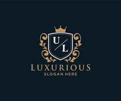 eerste ul brief Koninklijk luxe logo sjabloon in vector kunst voor restaurant, royalty, boetiek, cafe, hotel, heraldisch, sieraden, mode en andere vector illustratie.