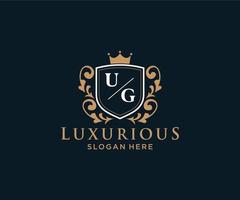 eerste ug brief Koninklijk luxe logo sjabloon in vector kunst voor restaurant, royalty, boetiek, cafe, hotel, heraldisch, sieraden, mode en andere vector illustratie.