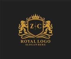eerste zc brief leeuw Koninklijk luxe logo sjabloon in vector kunst voor restaurant, royalty, boetiek, cafe, hotel, heraldisch, sieraden, mode en andere vector illustratie.