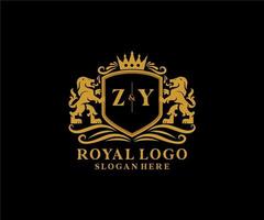 eerste zy brief leeuw Koninklijk luxe logo sjabloon in vector kunst voor restaurant, royalty, boetiek, cafe, hotel, heraldisch, sieraden, mode en andere vector illustratie.