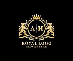 eerste Ah brief leeuw Koninklijk luxe logo sjabloon in vector kunst voor restaurant, royalty, boetiek, cafe, hotel, heraldisch, sieraden, mode en andere vector illustratie.