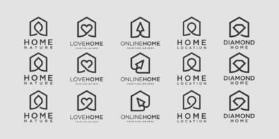 reeks van huis logo ontwerpen sjabloon. illustratie blad, liefde, pin, cursor, diamant gecombineerd met element huis teken. vector