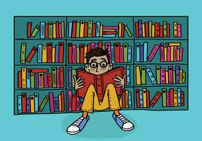 jonge jongen lezen in een bibliotheek vector