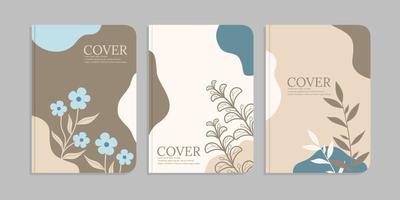 reeks van boek Hoes sjabloon met hand- getrokken fabriek decoraties. abstract retro botanisch achtergrondgrootte a4 voor notitieboekjes, dagboek, uitnodiging, planners, brochures, boeken, catalogi vector