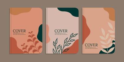 reeks van boek Hoes ontwerpen met hand- getrokken gebladerte decoraties. abstract retro botanisch achtergrondgrootte a4 voor notitieboekjes, dagboek, schoolboek, planners, brochures, boeken, catalogi vector