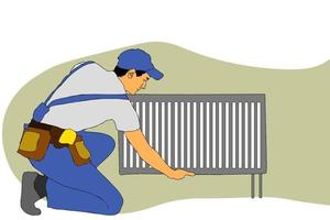 onderhoud voor reparatie en onderhoud van lucht conditioners. vector illustratie in een vlak stijl