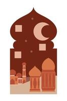 Islamitisch oosters stijl Islamitisch ramen en bogen met modern boho ontwerp, maan, moskee koepel en lantaarns vector