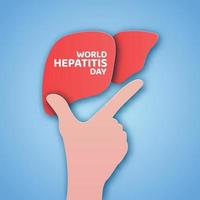 wereld hepatitis dag ontwerp. hand- en lever concept illustratie. papier besnoeiing stijl vector