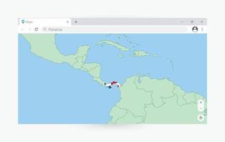 browser venster met kaart van Panama, zoeken Panama in internetten. vector