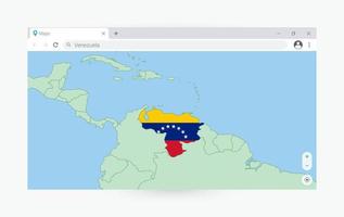 browser venster met kaart van Venezuela, zoeken Venezuela in internetten. vector