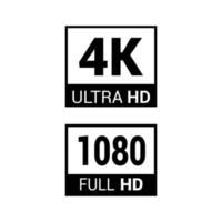 4k en 1080 vol en ultra hd teken zwart insigne vector