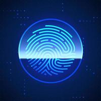 cyber veiligheid vinger afdrukken gescand. vingerafdruk scannen identificatie systeem. biometrisch autorisatie en veiligheid concept. vector illustratie