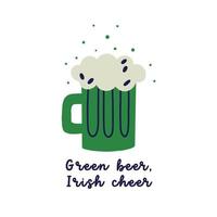 heilige Patrick dag vector illustratie concept groen bier met schuim en typografie