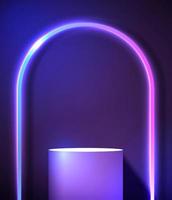 podium of staan met lijn helling neon in sciencefiction. abstract tafereel met roze en blauw neon kader. vector renderen Product Scherm. futuristische minimaal tafereel. vector ontwerp.