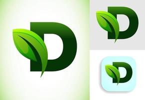 eerste d alfabet met een blad. milieuvriendelijk logo concept. grafisch alfabet symbool voor bedrijf en bedrijf identiteit. vector