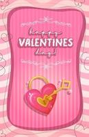 valentijnsdag dag poster. gelukkig valentijnsdag dag kaart met hart vormig slot en gouden sleutel. voorraad vector illustraties in vlak tekenfilm stijl.