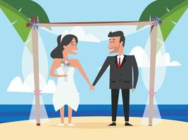 Huwelijkspaar huwelijk bij strand vector