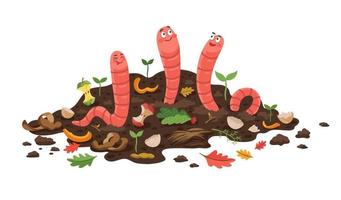 tekenfilm compost wormen, geïsoleerd vector regenwormen