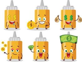 mayonaise fles tekenfilm karakter met schattig emoticon brengen geld vector